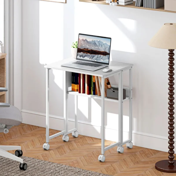 Opvouwbare Bureau, Om Te Zetten In Bijzettafel, Open Rek, Wit