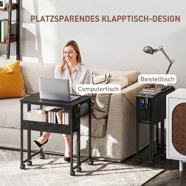 Opvouwbare Bureau, Om Te Zetten In Bijzettafel, Open Rek, Zwart