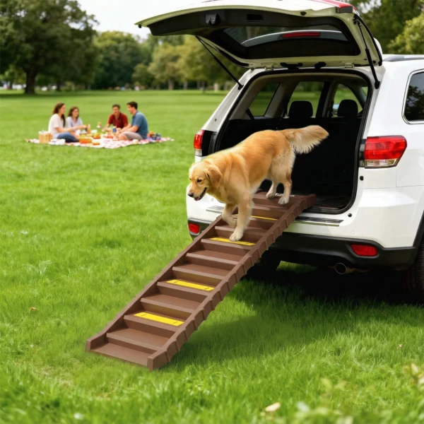 Opvouwbare Hondenloopplank Voor Auto Met 10 Treden, Antislip Oppervlak, 154x40cm Voor Middelgrote Honden Tot 25kg