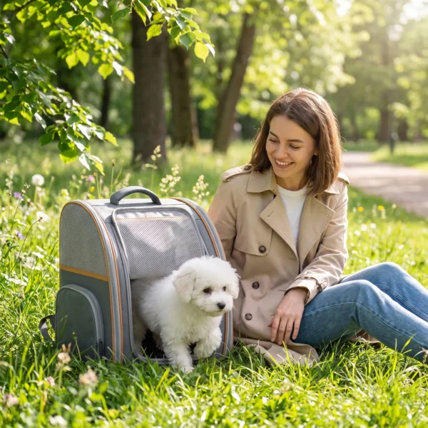 Opvouwbare Hondenrugzak Katzenrucksack Met Netvenster, Zijvakken, Uitneembare Bodem Tot 5 Kg Grijs