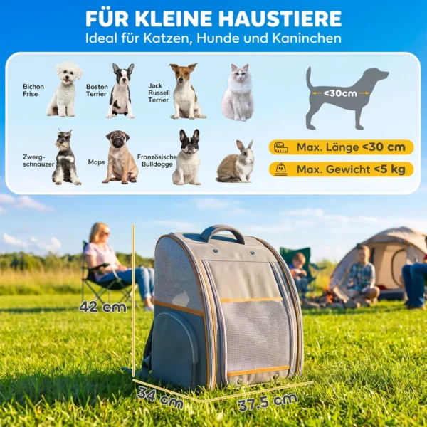 Opvouwbare Hondenrugzak Katzenrucksack Met Netvenster, Zijvakken, Uitneembare Bodem Tot 5 Kg Grijs