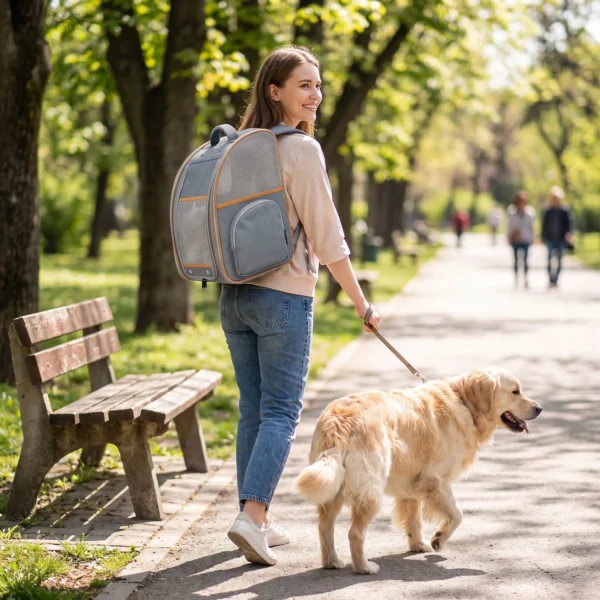 Opvouwbare Hondenrugzak Katzenrucksack Met Netvenster, Zijvakken, Uitneembare Bodem Tot 5 Kg Grijs
