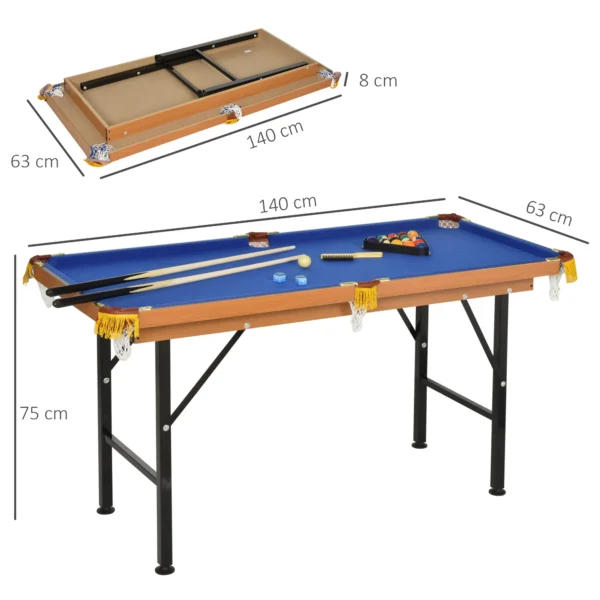 Opvouwbare Mini Biljarttafel Met 2 Keus, 16 Ballen, Krijt, Driehoek, Accessoires 140 X 63 X 75 Cm