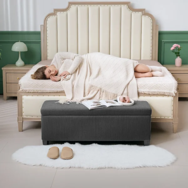Opvouwbare Opbergbank Met 84 L Capaciteit 112x42x40 Cm Fluwelen Bekleding Voeteneinde Van Het Bed Voor Woonkamer Slaapkamer Grijs