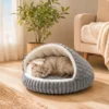 Pluche Kattenbed Met Afneembaar Kussen, Antislip Bodem, Wasbare Kattenmand, Voor Katten Tot 5 Kg, Grijs