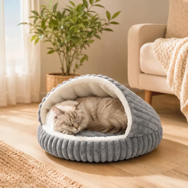 Pluche Kattenbed Met Afneembaar Kussen, Antislip Bodem, Wasbare Kattenmand, Voor Katten Tot 5 Kg, Grijs