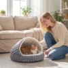 Pluche Kattenbed Met Afneembaar Kussen, Antislip Bodem, Wasbare Kattenmand, Voor Katten Tot 5 Kg, Grijs