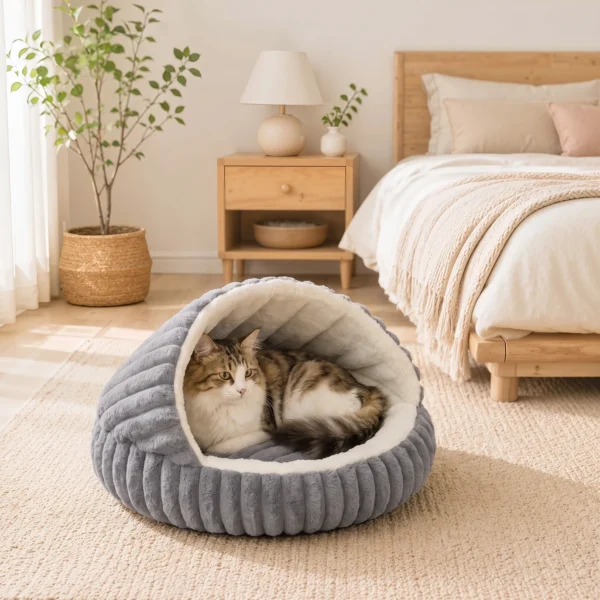 Pluche Kattenbed Met Afneembaar Kussen, Antislip Bodem, Wasbare Kattenmand, Voor Katten Tot 5 Kg, Grijs