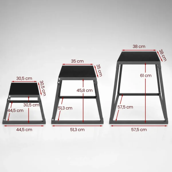 Plyometrische Sprungboxen 3 delige Set 30,5/45,8/61 Cm Stapelbare Plyo Jump Box Gemaakt Van Staal Tot 200 Kg