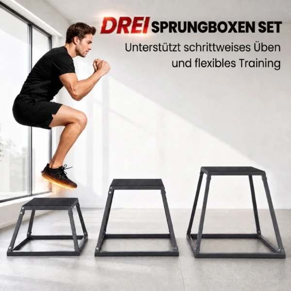 Plyometrische Sprungboxen 3 delige Set 30,5/45,8/61 Cm Stapelbare Plyo Jump Box Gemaakt Van Staal Tot 200 Kg