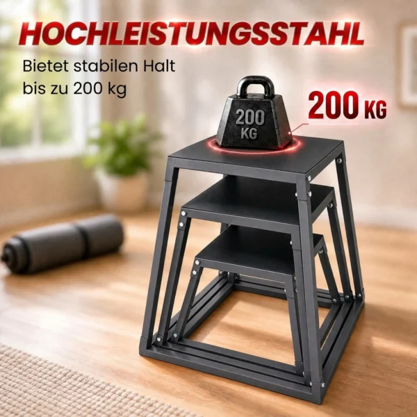 Plyometrische Sprungboxen 3 delige Set 30,5/45,8/61 Cm Stapelbare Plyo Jump Box Gemaakt Van Staal Tot 200 Kg