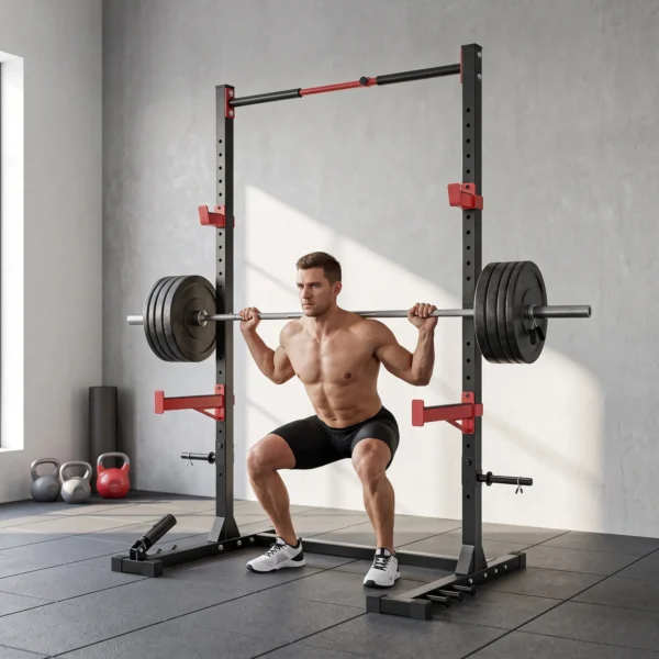 Power Tower Squat Rack Vrijstaande Klimmzugstange Met Verstelbare Breedte Schijvenhouder Landmine