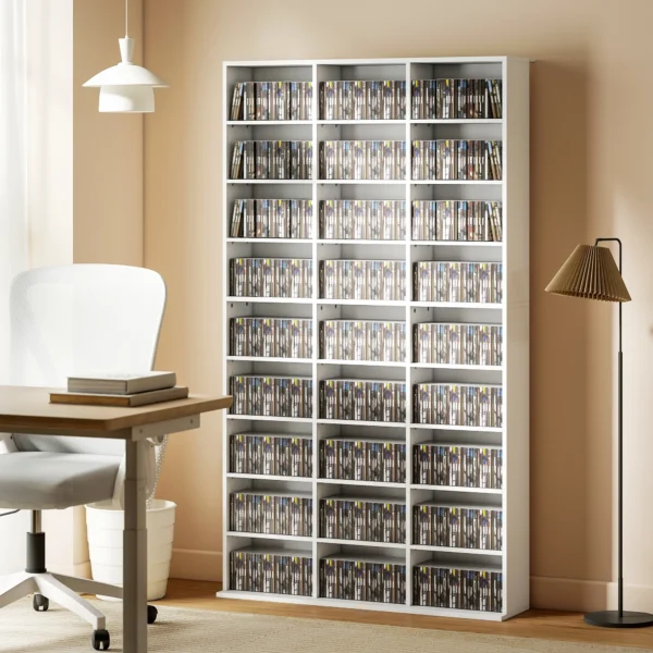 Rek Voor 835 CD's Of 500 DVD's, Blu ray Mediarek Met 27 Vakken En 21 Verstelbare Legplanken, Wit