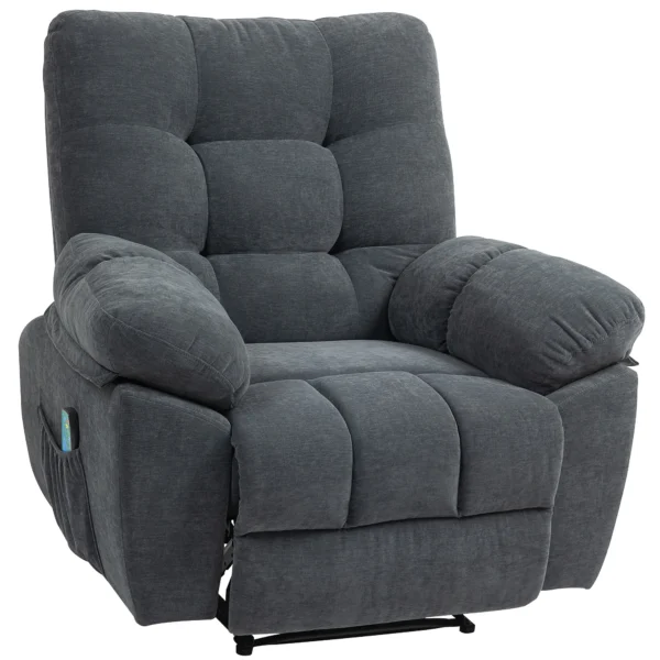 Relaxfauteuil, Massage Polsterstoel Met 8 Vibratiepunten, Verstelbare Voetensteun, Zijvak, Ligstoel, Grijs