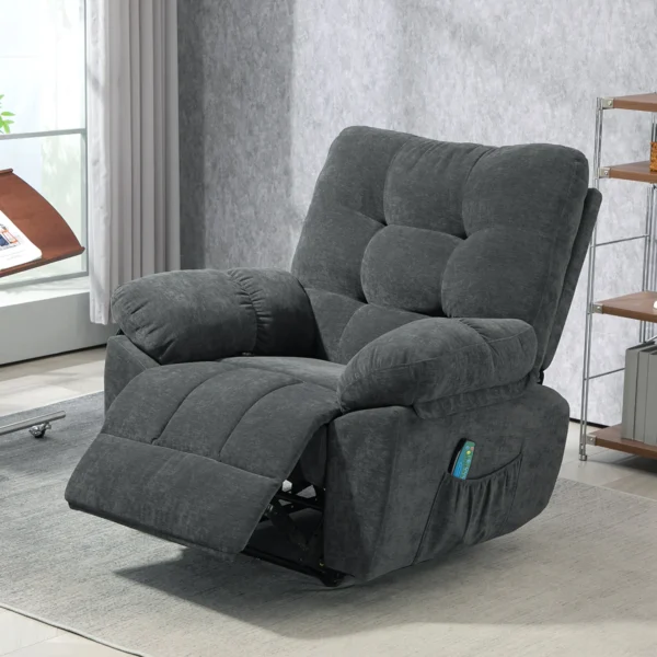 Relaxfauteuil, Massage Polsterstoel Met 8 Vibratiepunten, Verstelbare Voetensteun, Zijvak, Ligstoel, Grijs