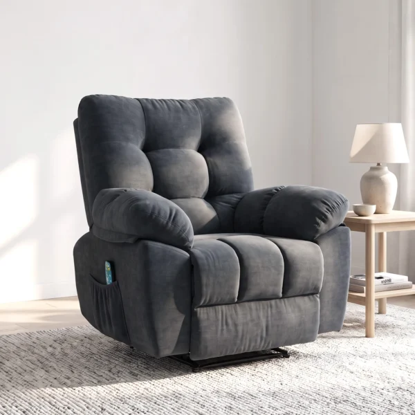 Relaxfauteuil, Massage Polsterstoel Met 8 Vibratiepunten, Verstelbare Voetensteun, Zijvak, Ligstoel, Grijs