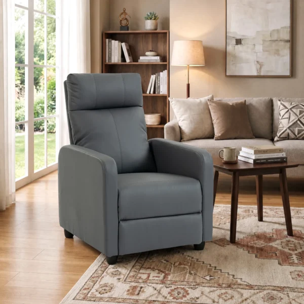 Relaxfauteuil Met Push Back Ligfunctie En Voetensteun TV fauteuil Van PU leer Grijs