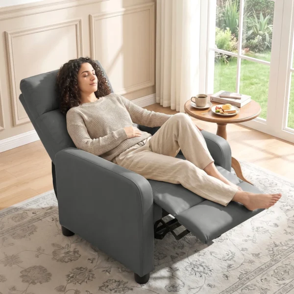 Relaxfauteuil Met Push Back Ligfunctie En Voetensteun TV fauteuil Van PU leer Grijs