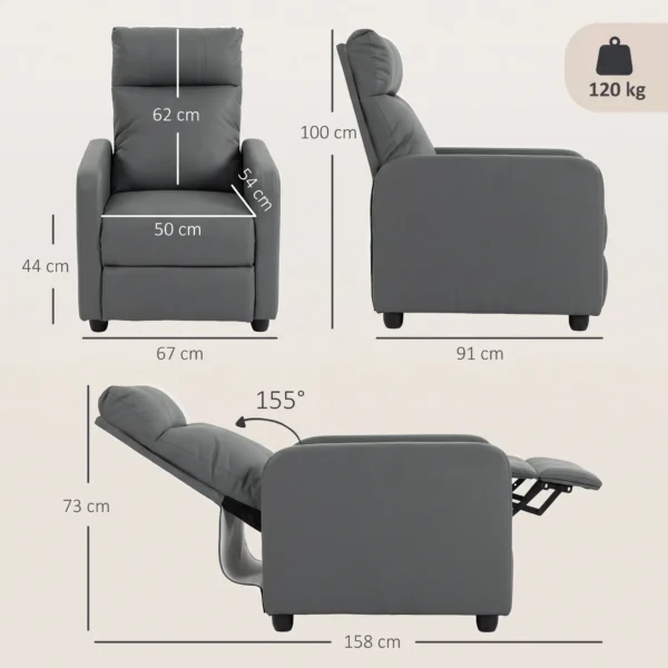 Relaxfauteuil Met Push Back Ligfunctie En Voetensteun TV fauteuil Van PU leer Grijs