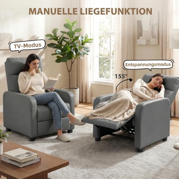 Relaxfauteuil Met Push Back Ligfunctie En Voetensteun TV fauteuil Van PU leer Grijs