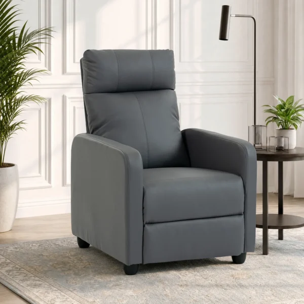 Relaxfauteuil Met Push Back Ligfunctie En Voetensteun TV fauteuil Van PU leer Grijs