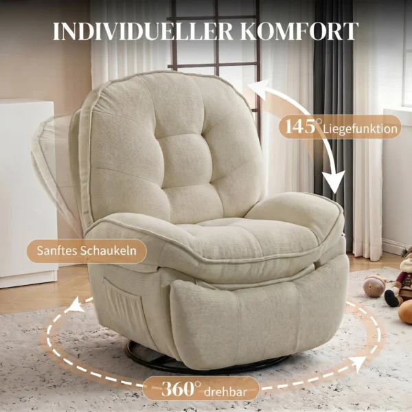 Relaxfauteuil TV fauteuil Met Ligfunctie, Draaibare Relaxstoel Met Schommelfunctie, Voor Woonkamer, Slaapkamer