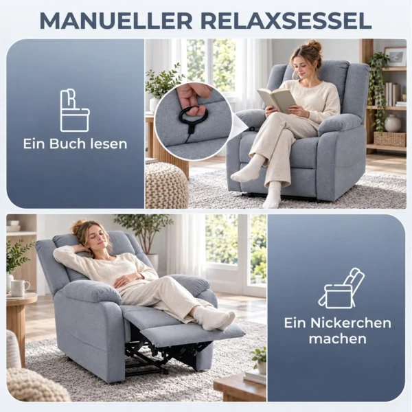 Relaxsessel, Liegefunktion Und Fußstütze, Verstellbar, Bis 120 Kg, Stahlrahmen, 84 X 92 X 100 Cm, Grau