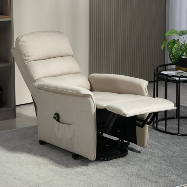 Relaxstoel Met Opsta hulp, Verstelbare Rugleuning/voetensteun, Tot 120 Kg, 66 X 90 X 96 Cm, Beige