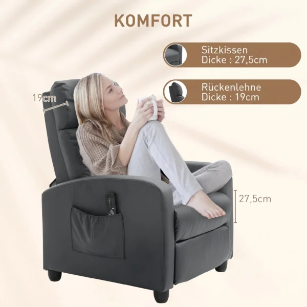 Relaxstoel TV stoel Met Vibratiemassage, Ligfunctie, 2 Massagepunten, Afstandsbediening, 68 X 88 X 98 Cm Grijs