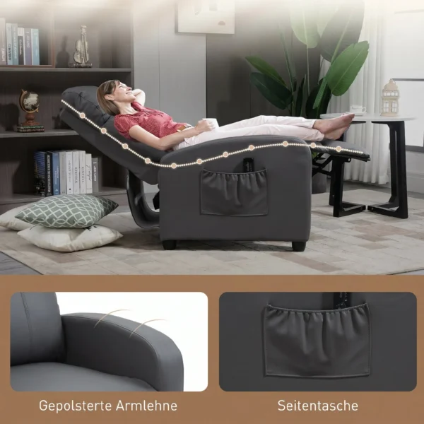 Relaxstoel TV stoel Met Vibratiemassage, Ligfunctie, 2 Massagepunten, Afstandsbediening, 68 X 88 X 98 Cm Grijs