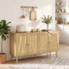 Rieten Dressoir Met 4 Deuren, Boho Keukenbuffet Met 2 Verstelbare Planken, Natuurlijke Houtlook