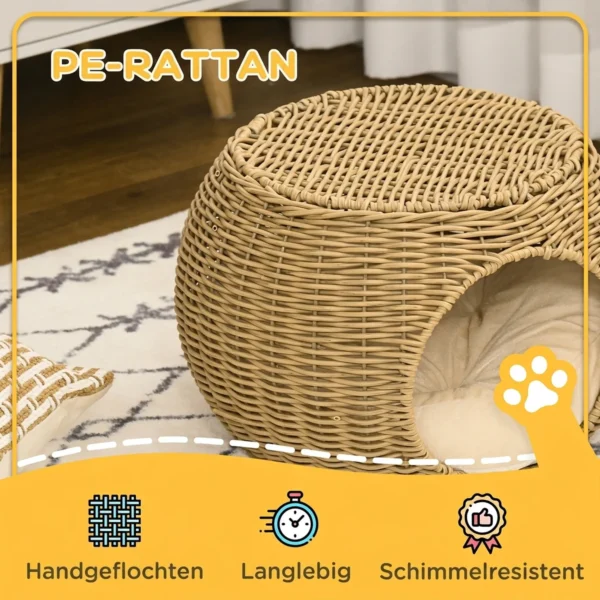 Rieten Kattenmand Met Twee Verdiepingen, Kattenbed, Kattenmandje Met Kussen, Voordeur Voor Katten Onder 3,5 Kg Ø40 X 30 Cm