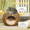 Rieten Kattenmand Met Twee Verdiepingen, Kattenbed, Kattenmandje Met Kussen, Voordeur Voor Katten Onder 3,5 Kg Ø40 X 30 Cm
