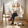 Rolkruk, Draaibare En Verstelbare Kruk Met Rugleuning, Kunstlederen Bekleding, Voetensteun, Voor Kaptafels, Wit