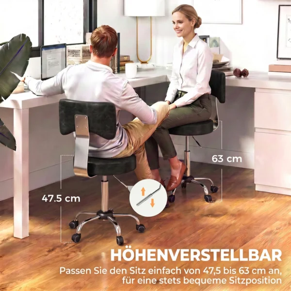 Rolkruk, In Hoogte Verstelbare Salonstoel Van PU leer Met Gevoerde Zitting, Rugleuning En Wielen, Zwart