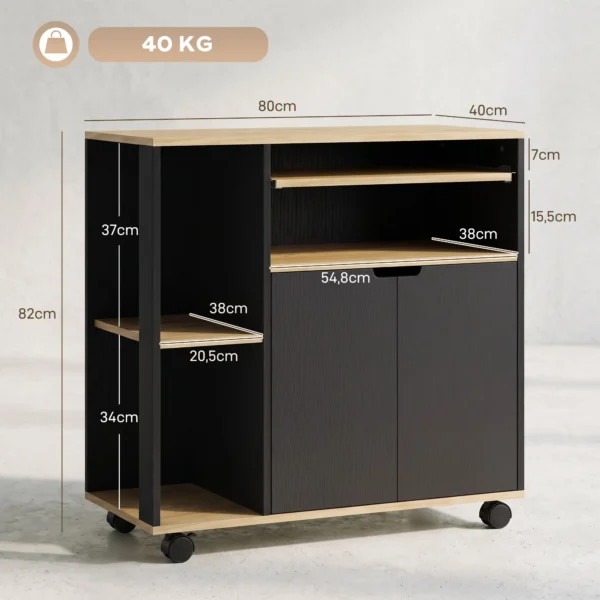 Rollende Keukenwagen Met Opbergruimte, Kast, Verstelbare Planken, Voor Keuken, Woonkamer, Eetkamer, Zwart