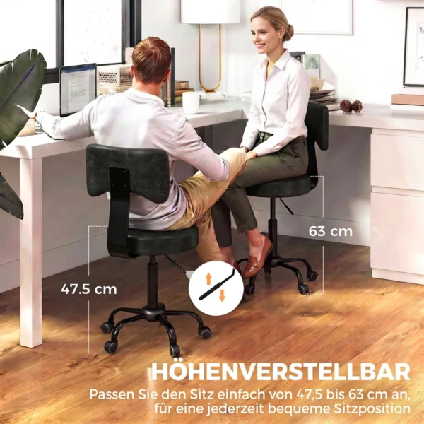 Rollende Kruk, In Hoogte Verstelbare Salonstoel Van PU leer Met Gevoerde Zitting, Rugleuning En Wielen, Zwart