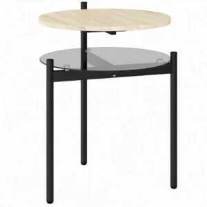 Rond Bijzettafeltje Met Open Glazen Plank Voor Kleine Ruimtes, Woonkamer, Slaapkamer, 41,8 X 39,8 X 53,5 Cm, Eiken
