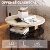 Rond Bijzettafeltje Met Open Glazen Plank Voor Kleine Ruimtes, Woonkamer, Slaapkamer, 41,8 X 39,8 X 53,5 Cm, Eiken