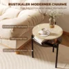 Rond Bijzettafeltje Met Open Glazen Plank Voor Kleine Ruimtes, Woonkamer, Slaapkamer, 41,8 X 39,8 X 53,5 Cm, Eiken