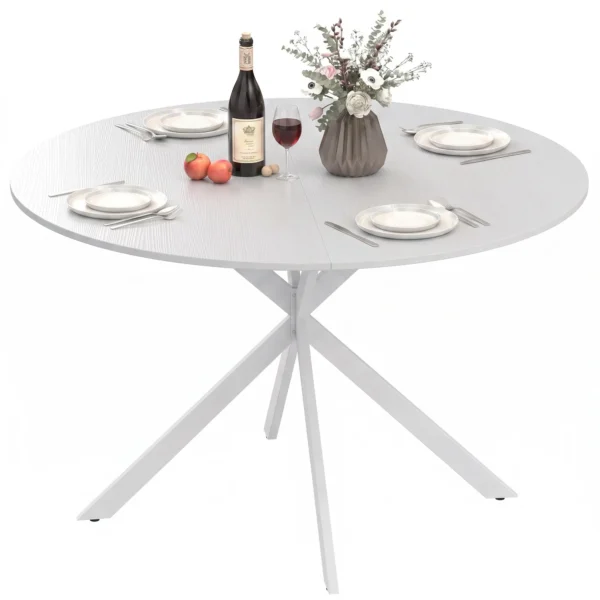 Ronde Eettafel Voor 4 Personen, Keukentafel In Industriële Stijl Met Stalen Poten, Voor Eetkamer, Keuken, Wit