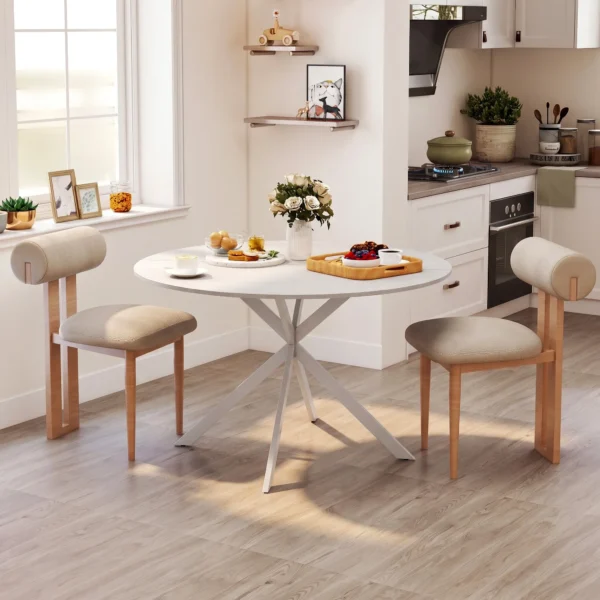 Ronde Eettafel Voor 4 Personen, Keukentafel In Industriële Stijl Met Stalen Poten, Voor Eetkamer, Keuken, Wit