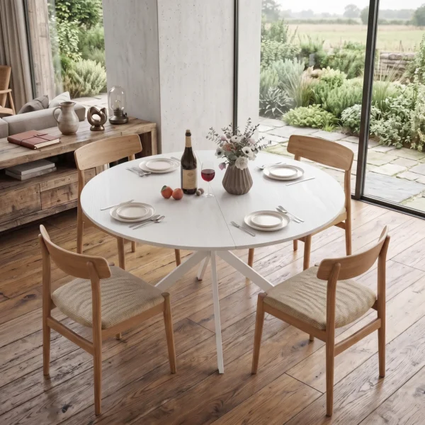 Ronde Eettafel Voor 4 Personen, Keukentafel In Industriële Stijl Met Stalen Poten, Voor Eetkamer, Keuken, Wit