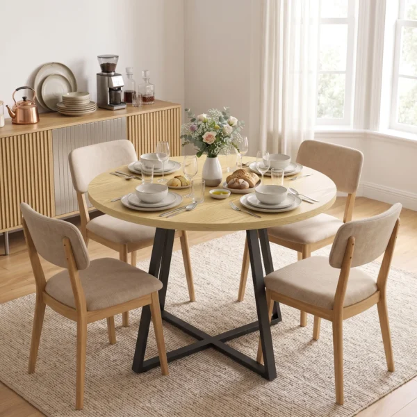 Ronde Eettafel Voor 4 Personen Ronde Keukentafel Stalen Frame 100cm Natuur Zwart