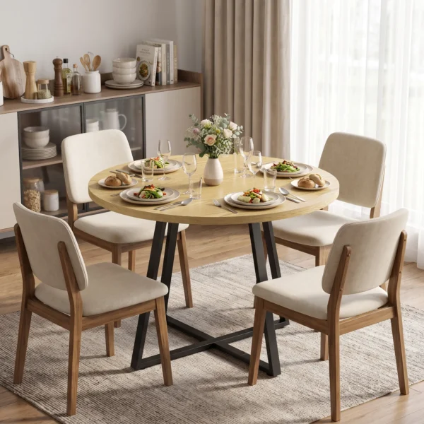 Ronde Eettafel Voor 4 Personen Ronde Keukentafel Stalen Frame 100cm Natuur Zwart