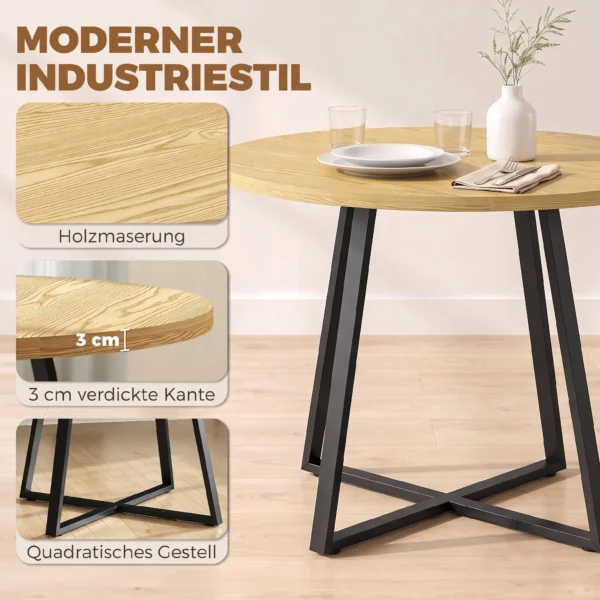 Ronde Eettafel Voor 4 Personen Ronde Keukentafel Stalen Frame 100cm Natuur Zwart