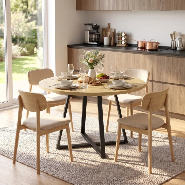 Ronde Eettafel Voor 4 Personen Ronde Keukentafel Stalen Frame 100cm Natuur Zwart
