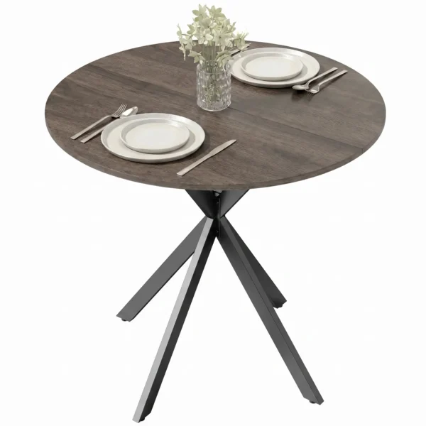 Ronde Keukentafel, 80 Cm, Compact Tafelblad, Spaanplaat, Metaal, Bruin