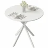 Ronde Keukentafel, 80 Cm, Compact Tafelblad, Spaanplaat, Metaal, Wit