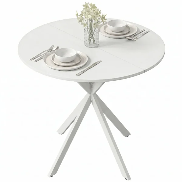 Ronde Keukentafel, 80 Cm, Compact Tafelblad, Spaanplaat, Metaal, Wit